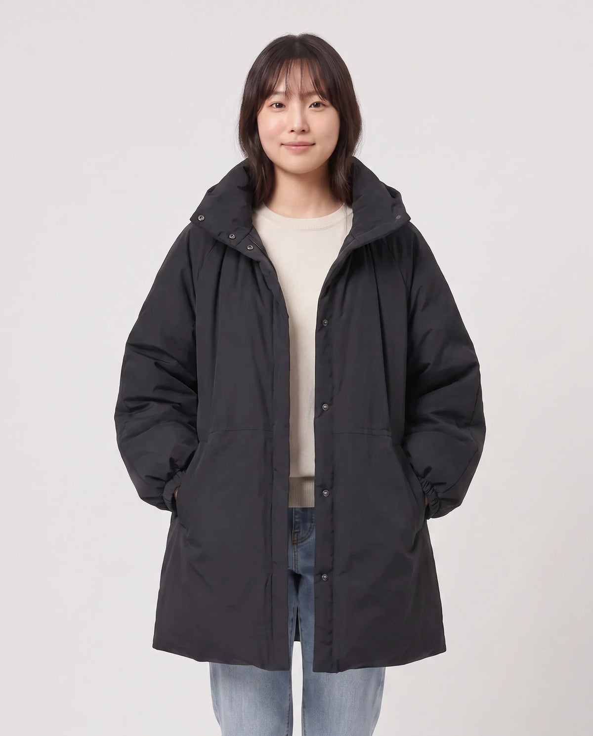 Oversized Hooded Puffer Jacket with Gathered Collar