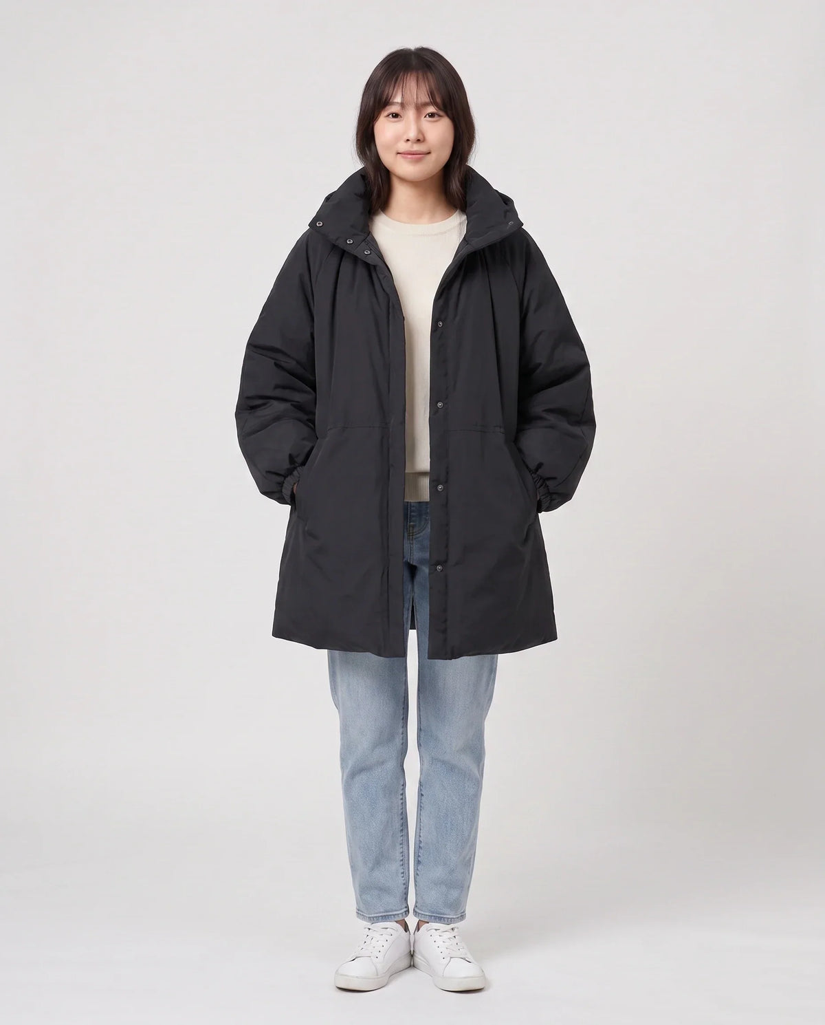 Oversized Hooded Puffer Jacket with Gathered Collar
