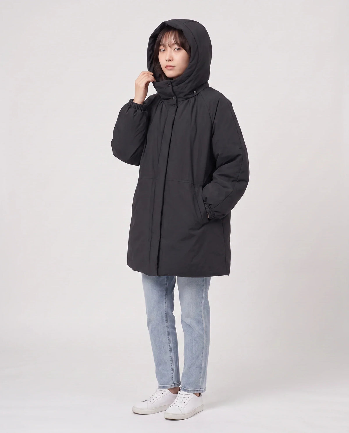 Oversized Hooded Puffer Jacket with Gathered Collar