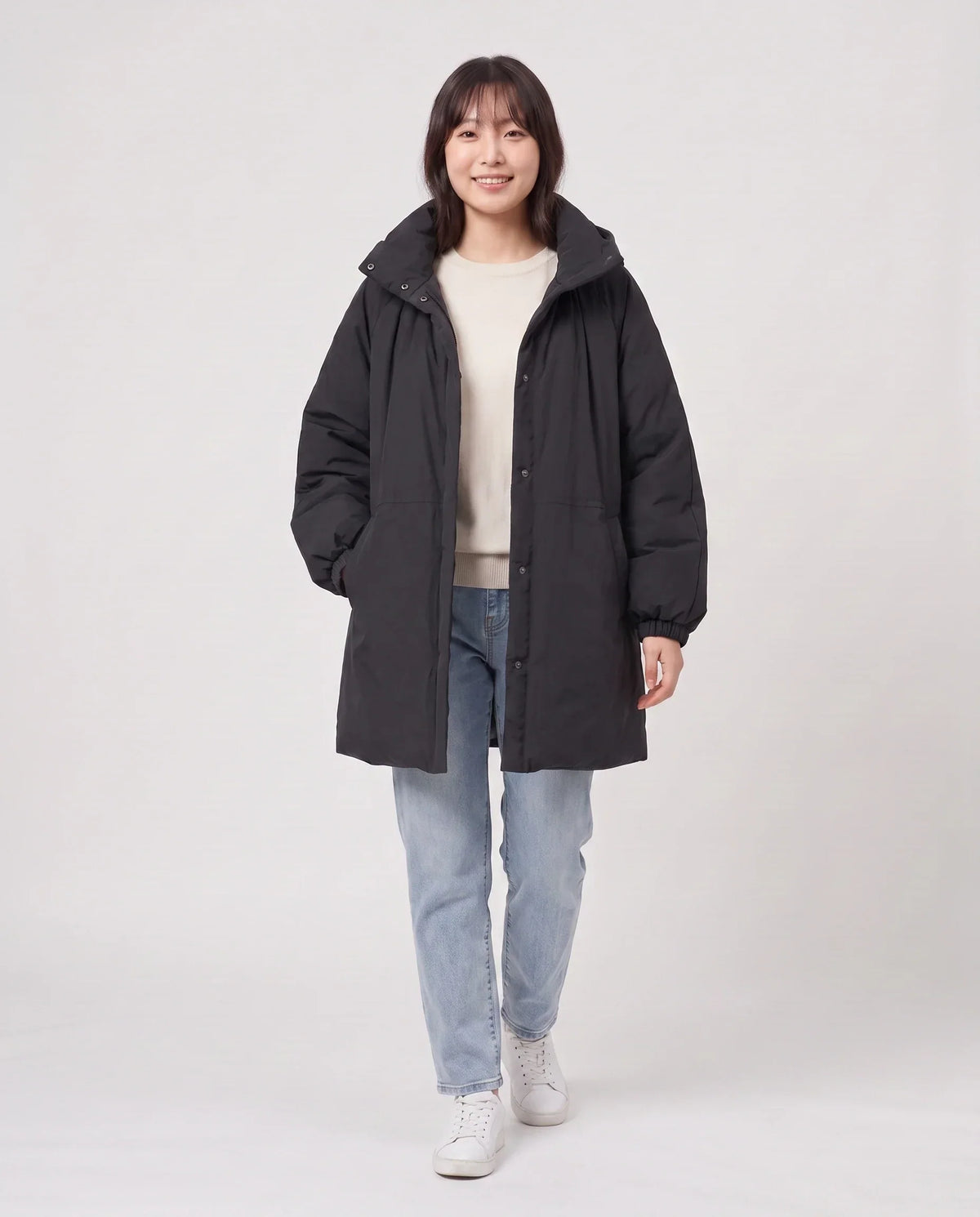 Oversized Hooded Puffer Jacket with Gathered Collar