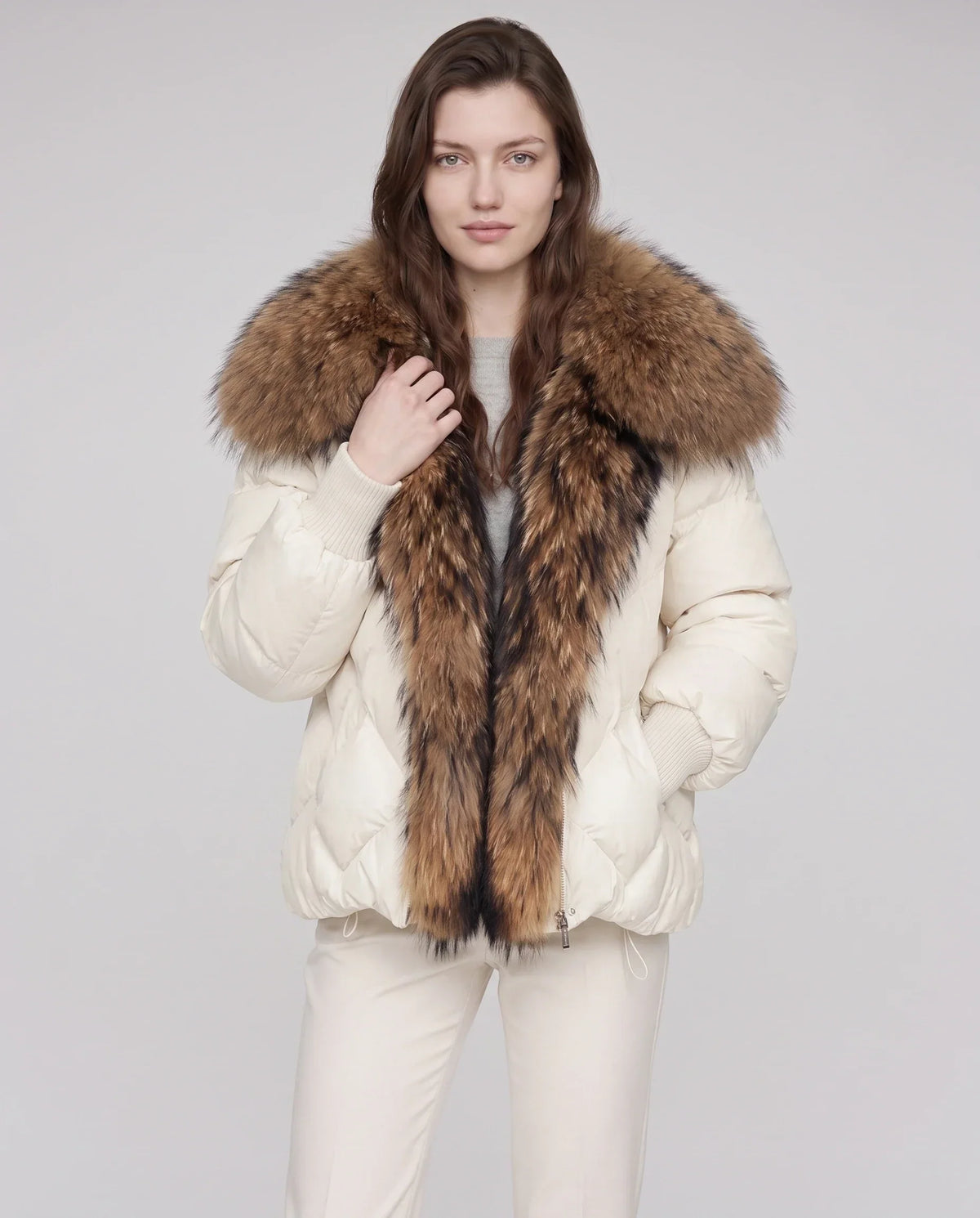 Oversized Puffer Jacket with Faux Fur Shawl Collar