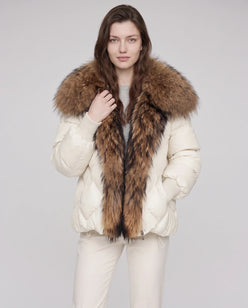 Oversized Puffer Jacket with Faux Fur Shawl Collar