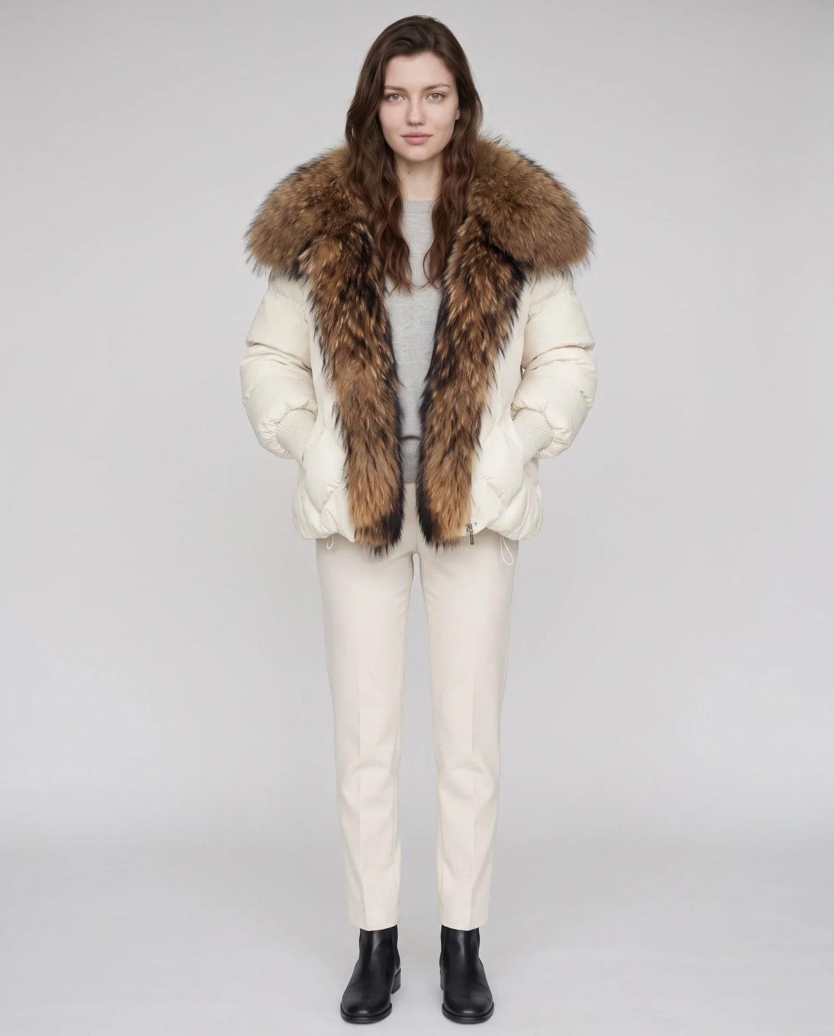 Oversized Puffer Jacket with Faux Fur Shawl Collar