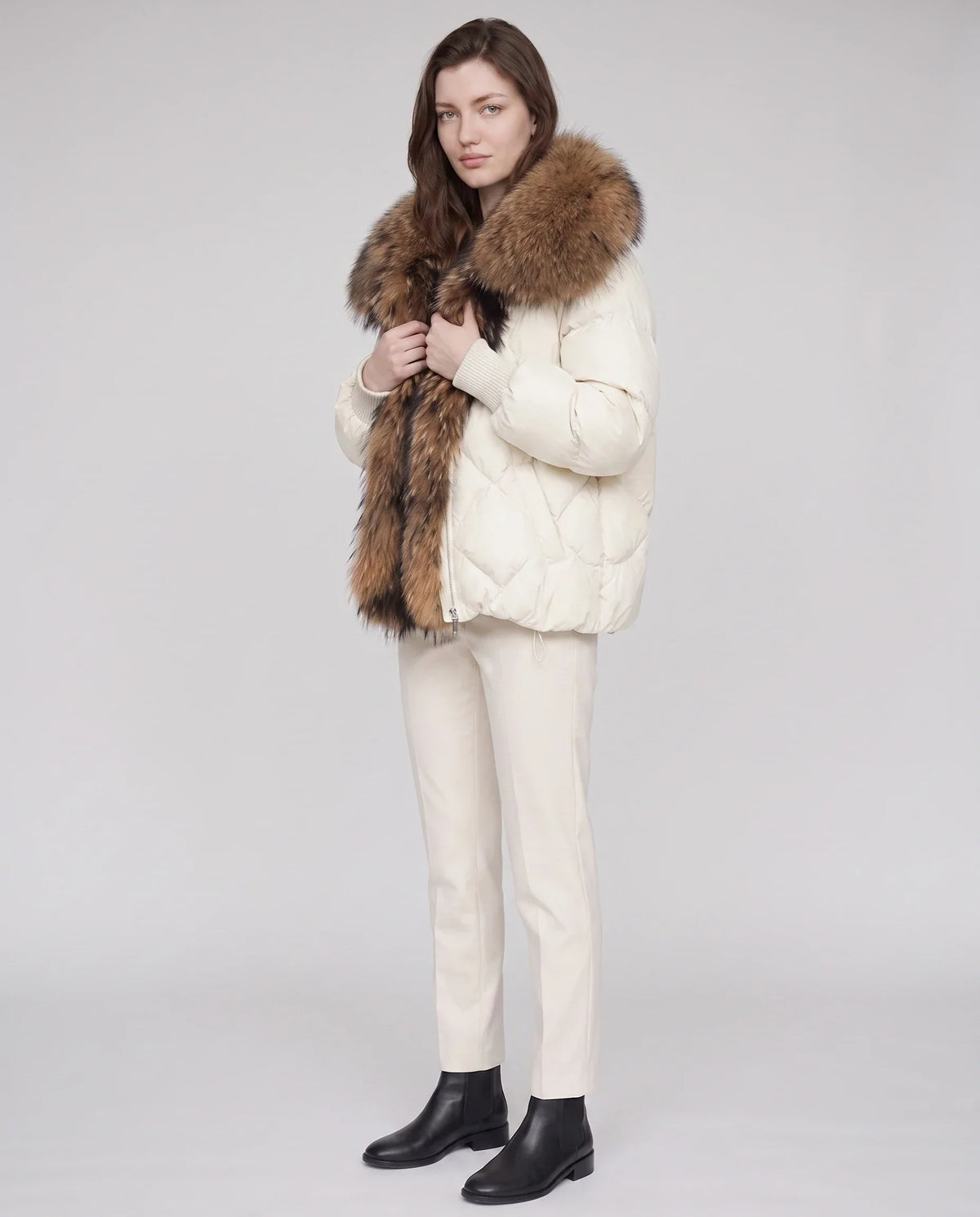 Oversized Puffer Jacket with Faux Fur Shawl Collar
