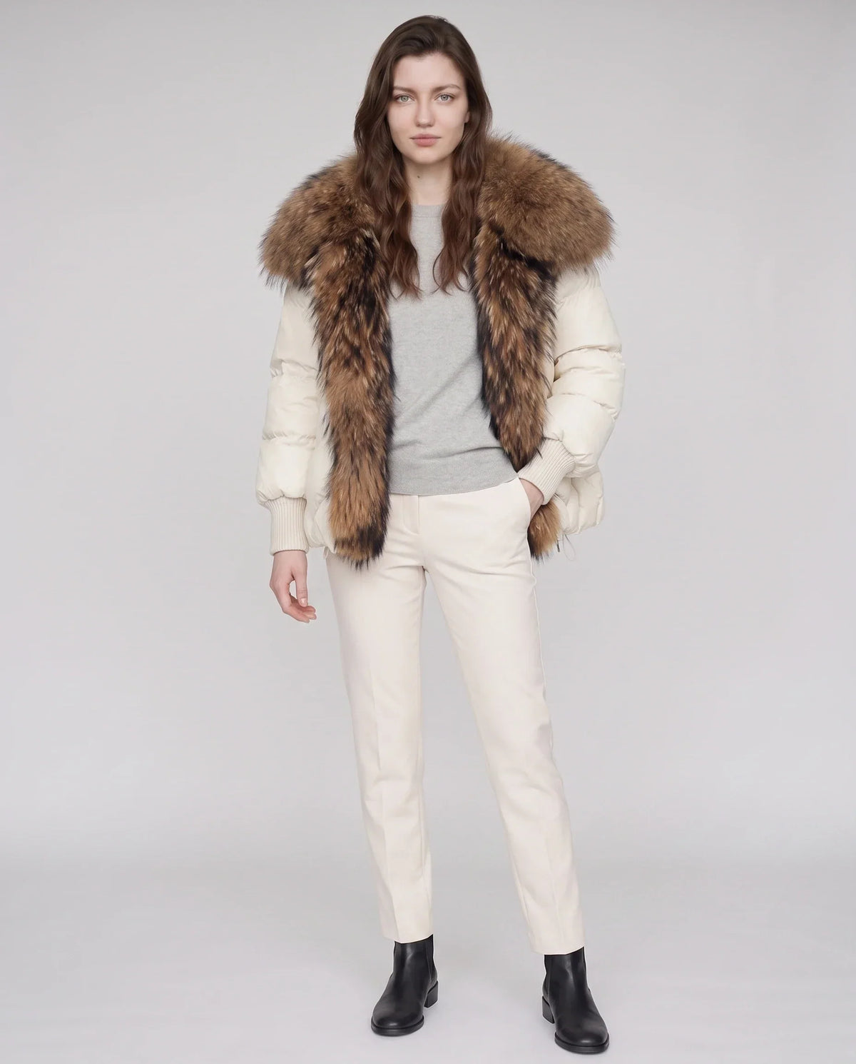 Oversized Puffer Jacket with Faux Fur Shawl Collar