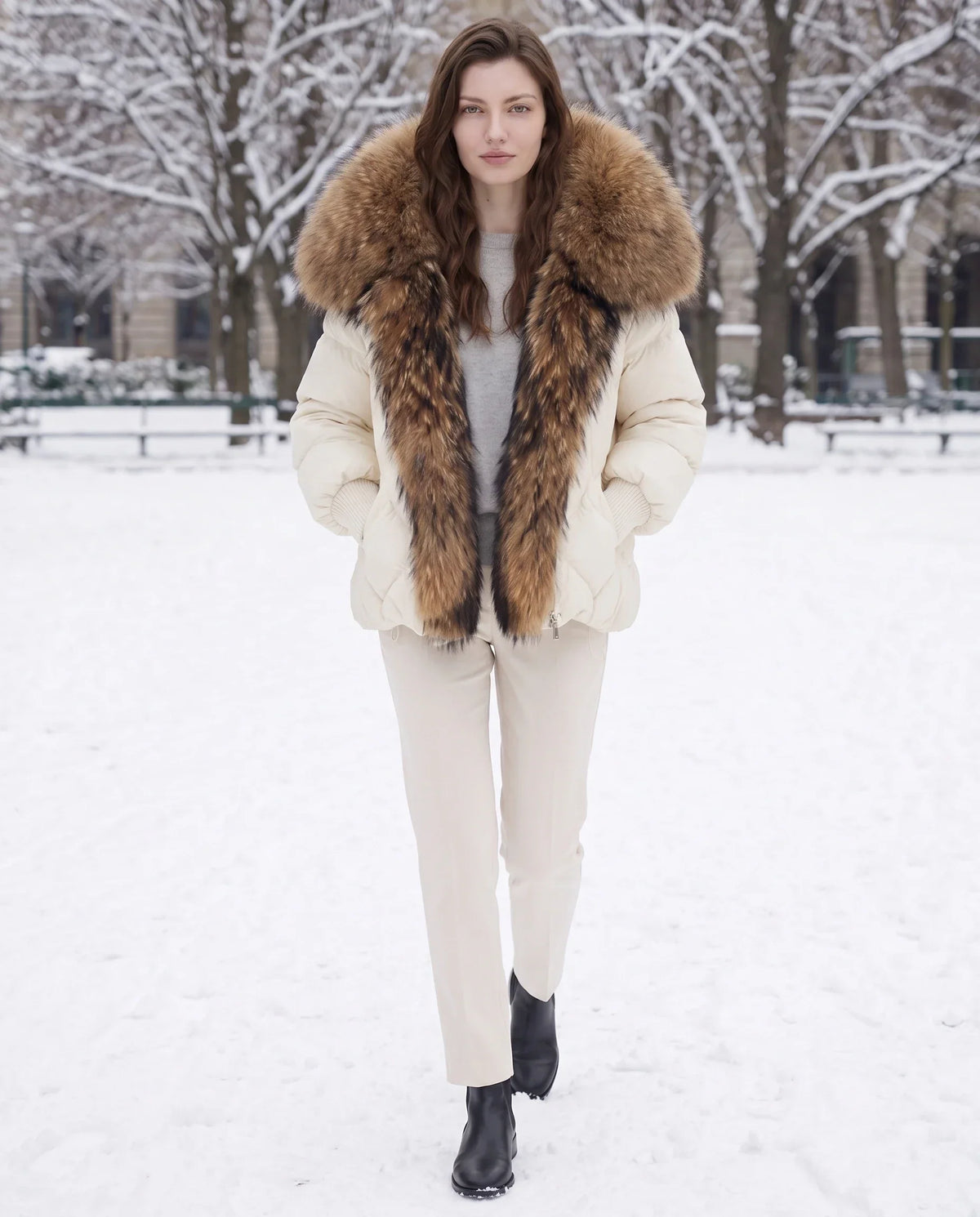 Oversized Puffer Jacket with Faux Fur Shawl Collar