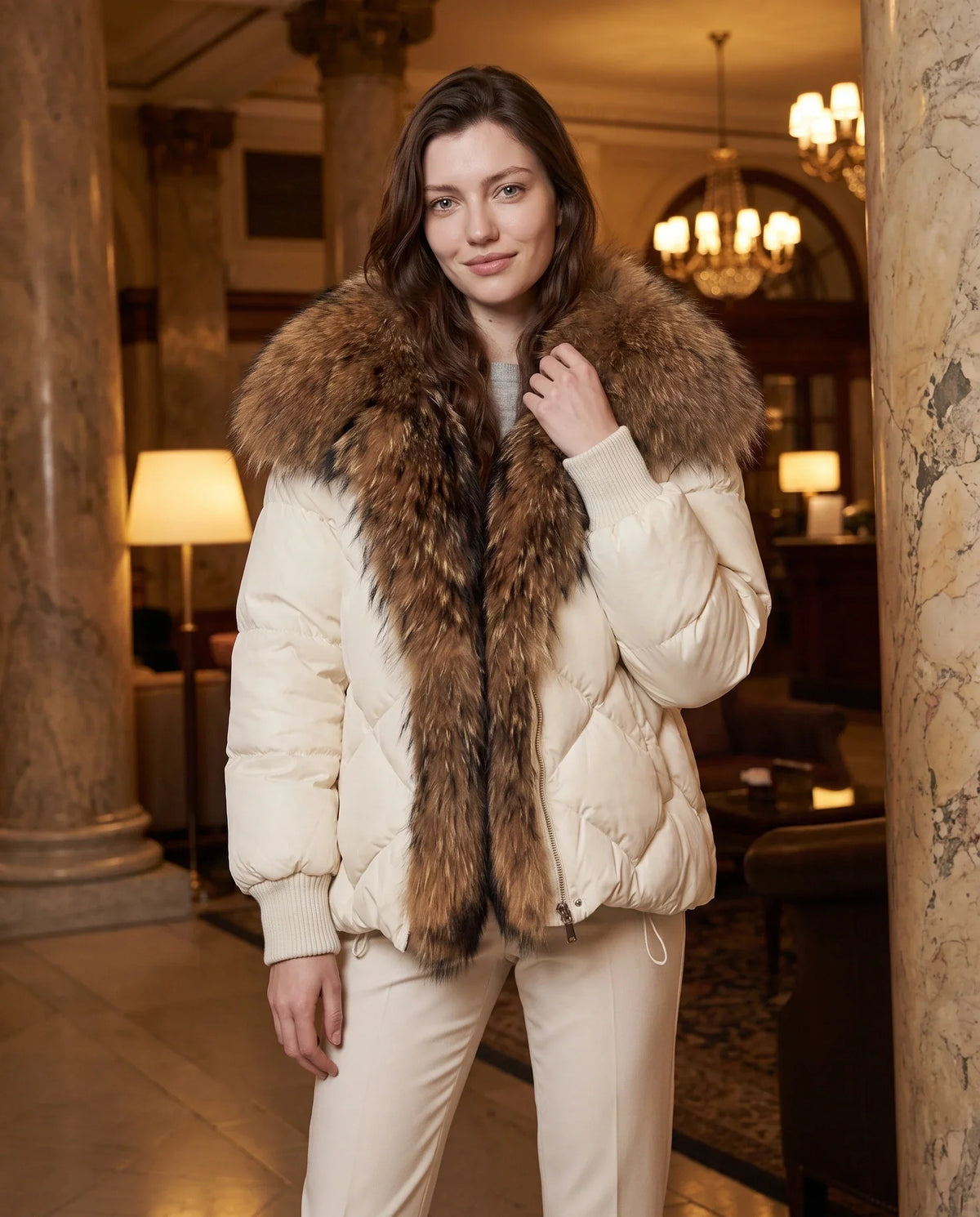 Oversized Puffer Jacket with Faux Fur Shawl Collar
