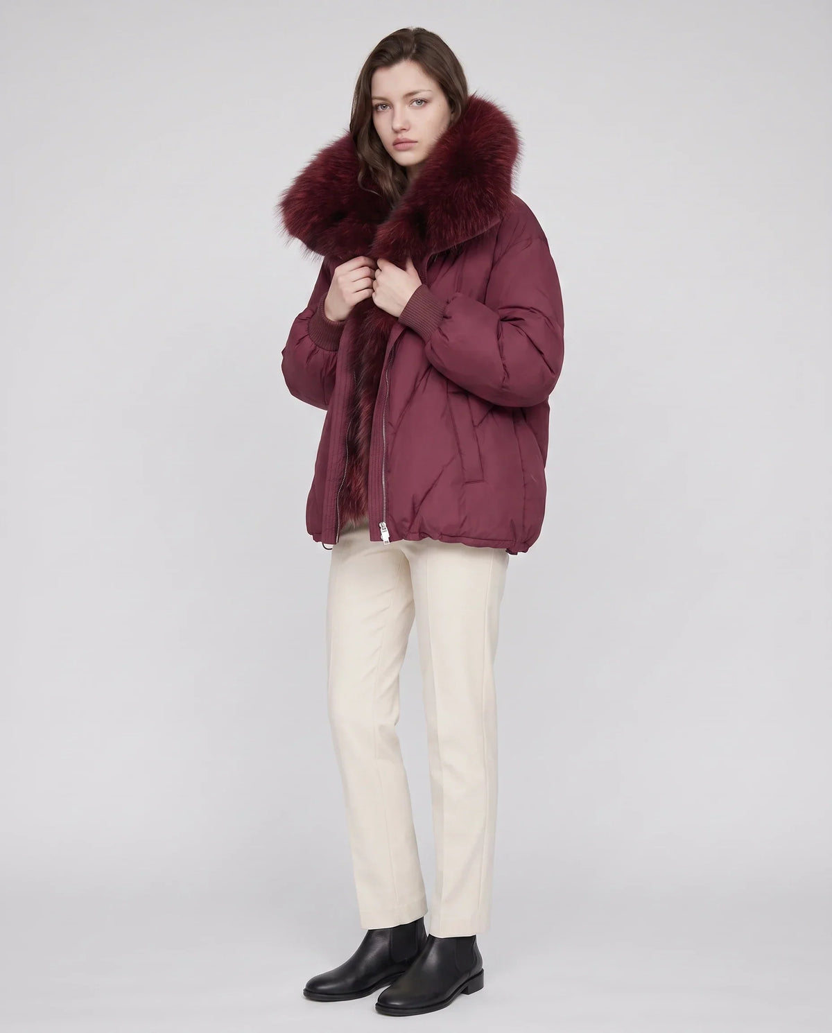 Oversized Puffer Jacket with Faux Fur Shawl Collar