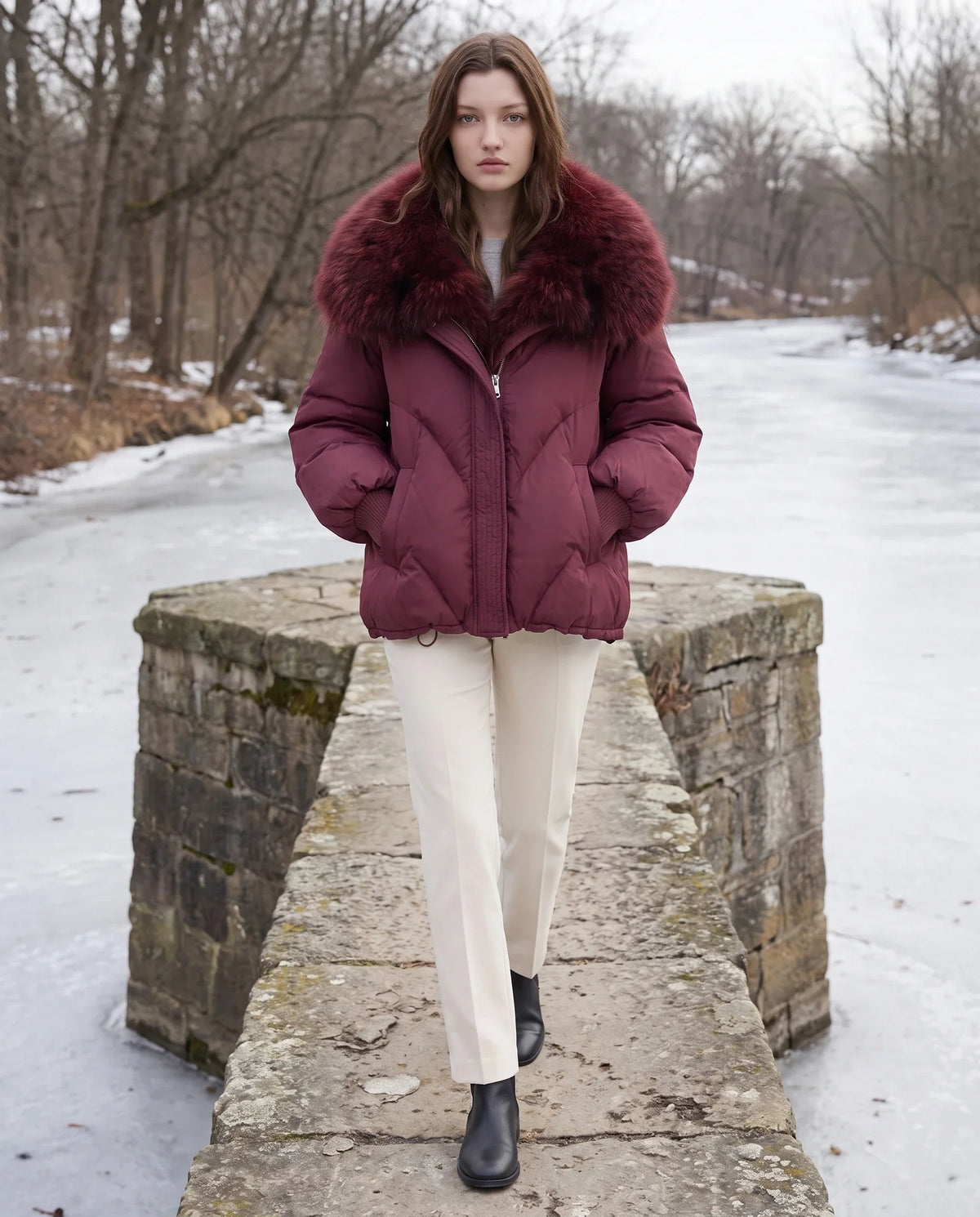 Oversized Puffer Jacket with Faux Fur Shawl Collar