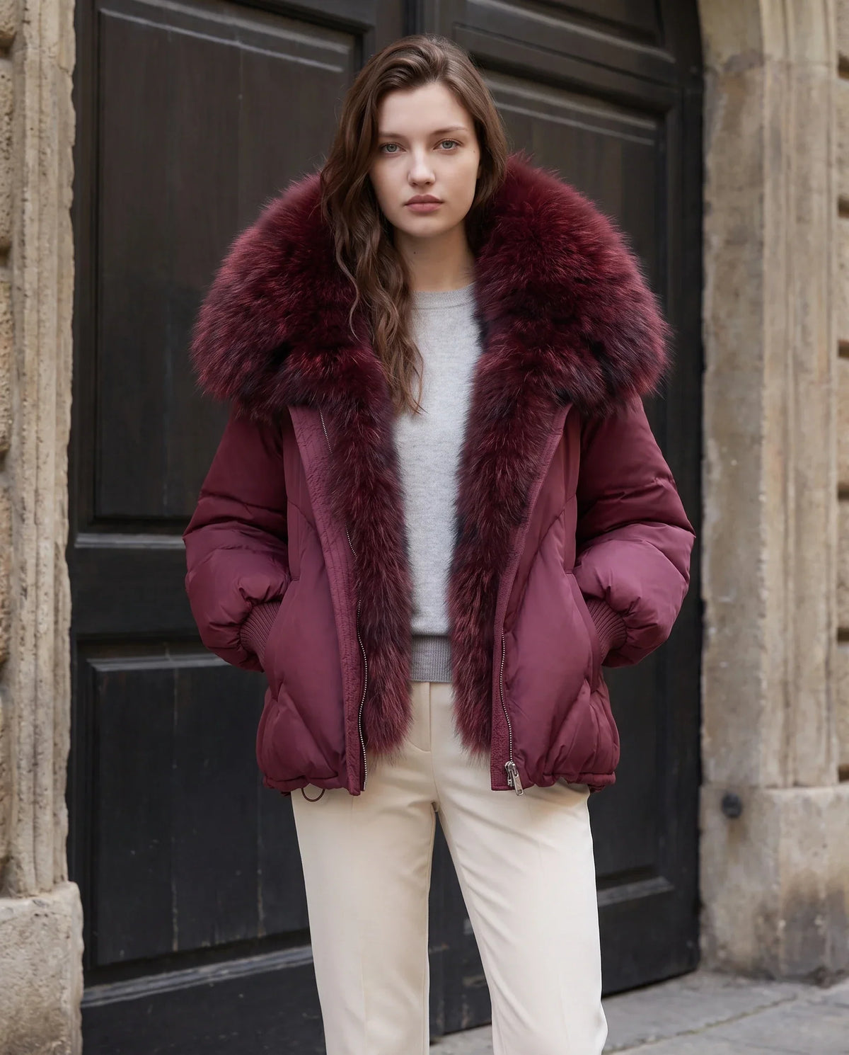 Oversized Puffer Jacket with Faux Fur Shawl Collar