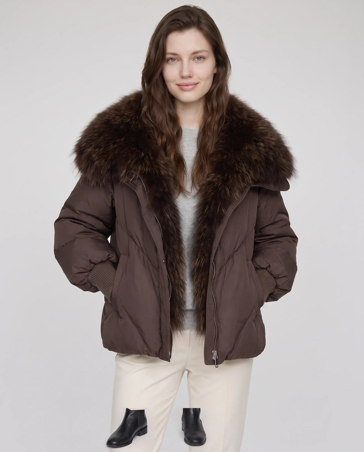 Oversized Puffer Jacket with Faux Fur Shawl Collar