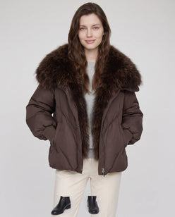 Oversized Puffer Jacket with Faux Fur Shawl Collar