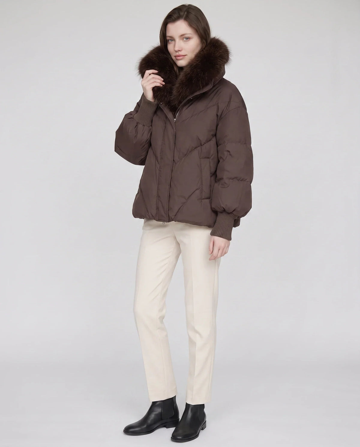 Oversized Puffer Jacket with Faux Fur Shawl Collar