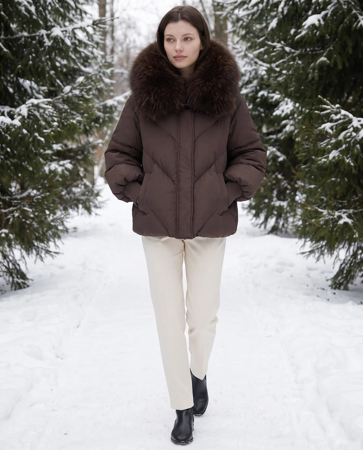 Oversized Puffer Jacket with Faux Fur Shawl Collar