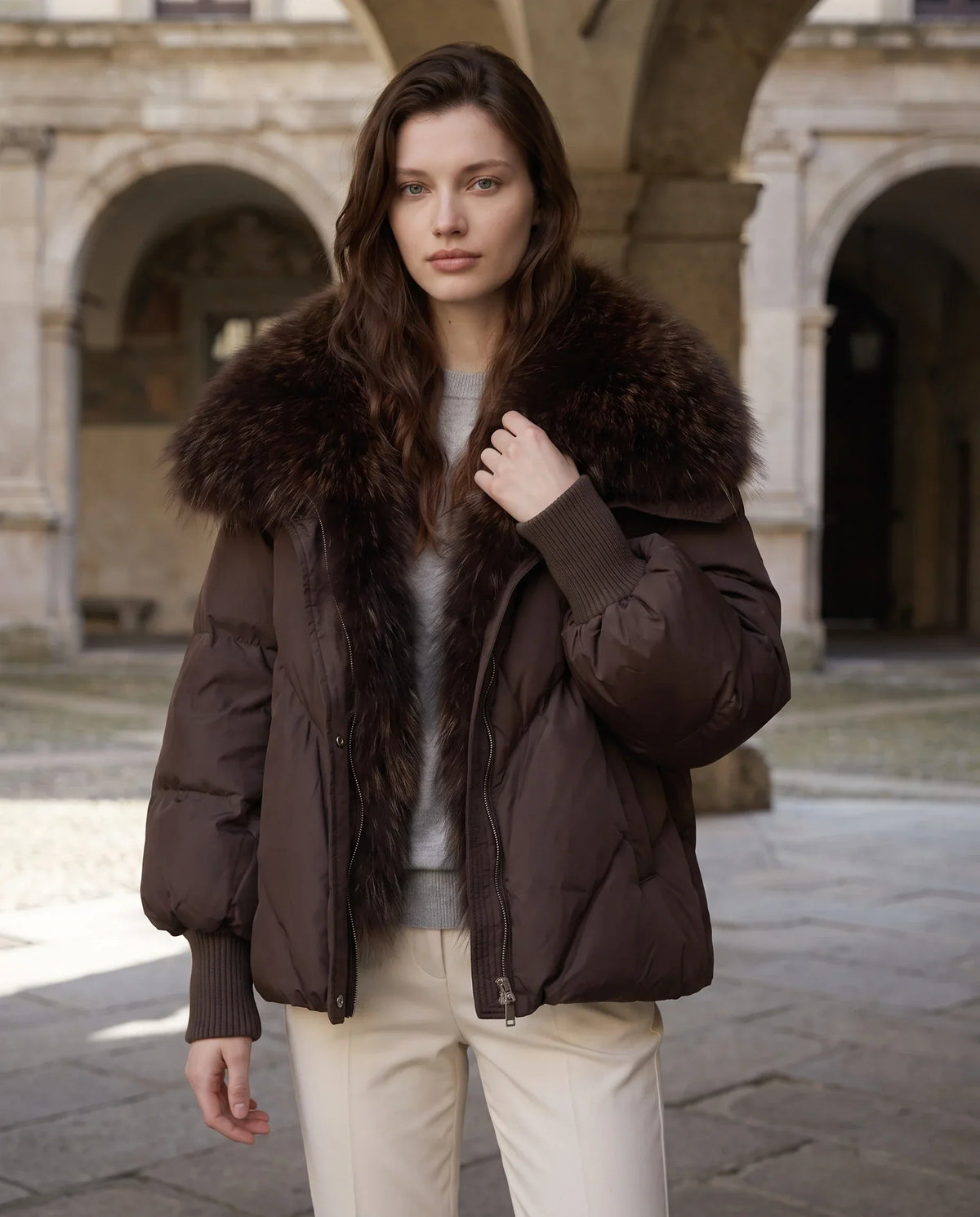 Oversized Puffer Jacket with Faux Fur Shawl Collar