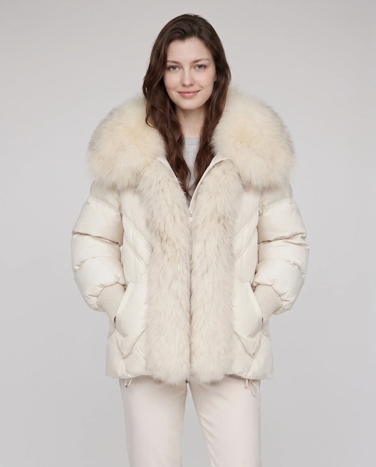 Oversized Puffer Jacket with Faux Fur Shawl Collar