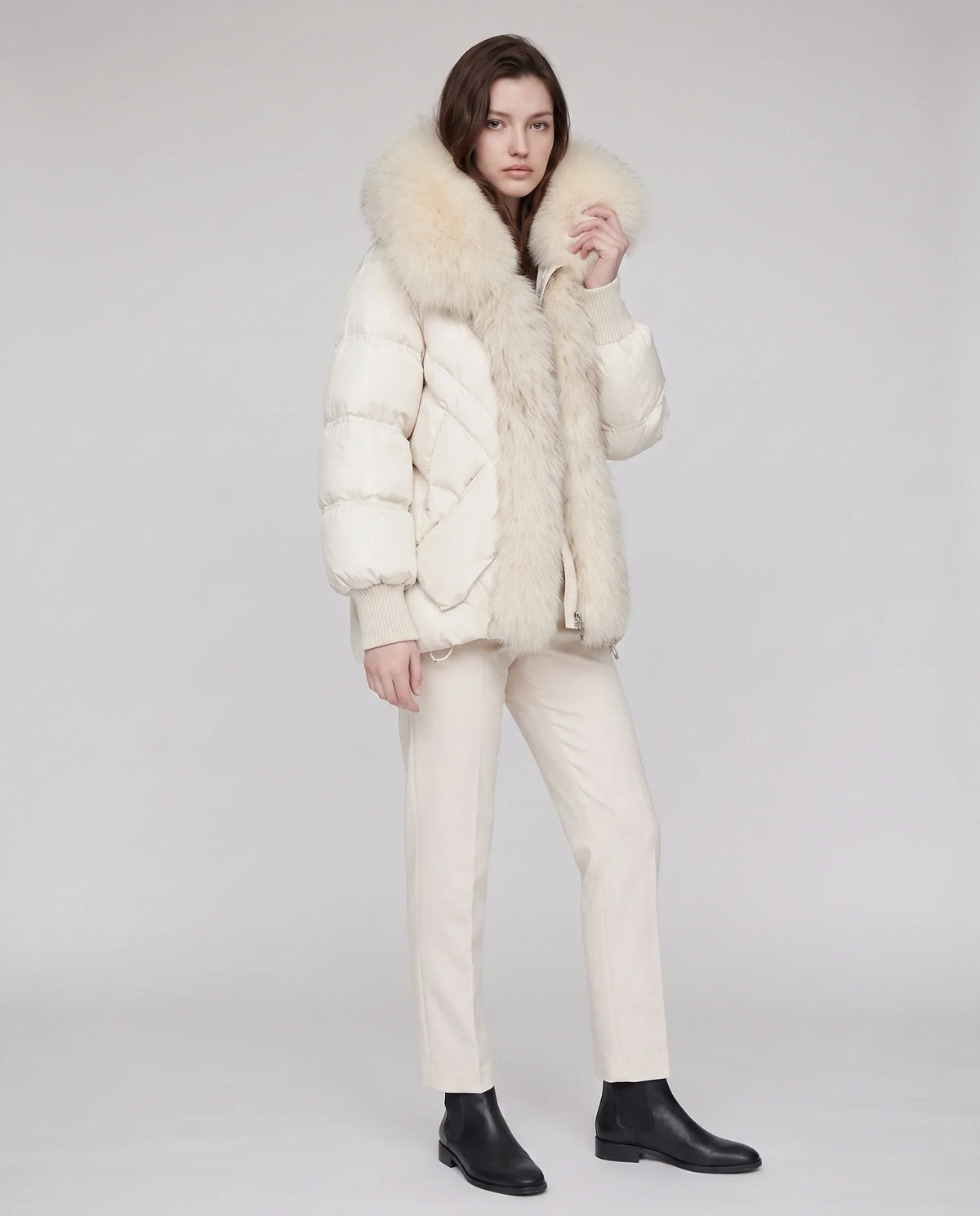 Oversized Puffer Jacket with Faux Fur Shawl Collar