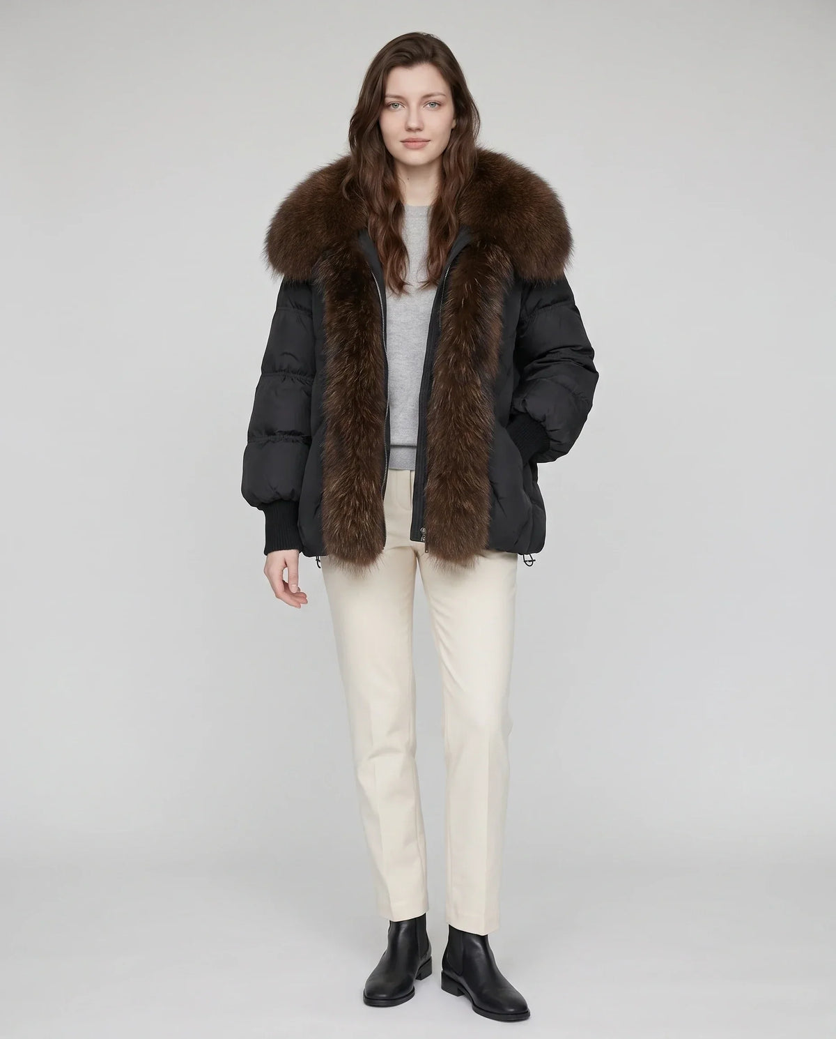 Oversized Puffer Jacket with Faux Fur Shawl Collar