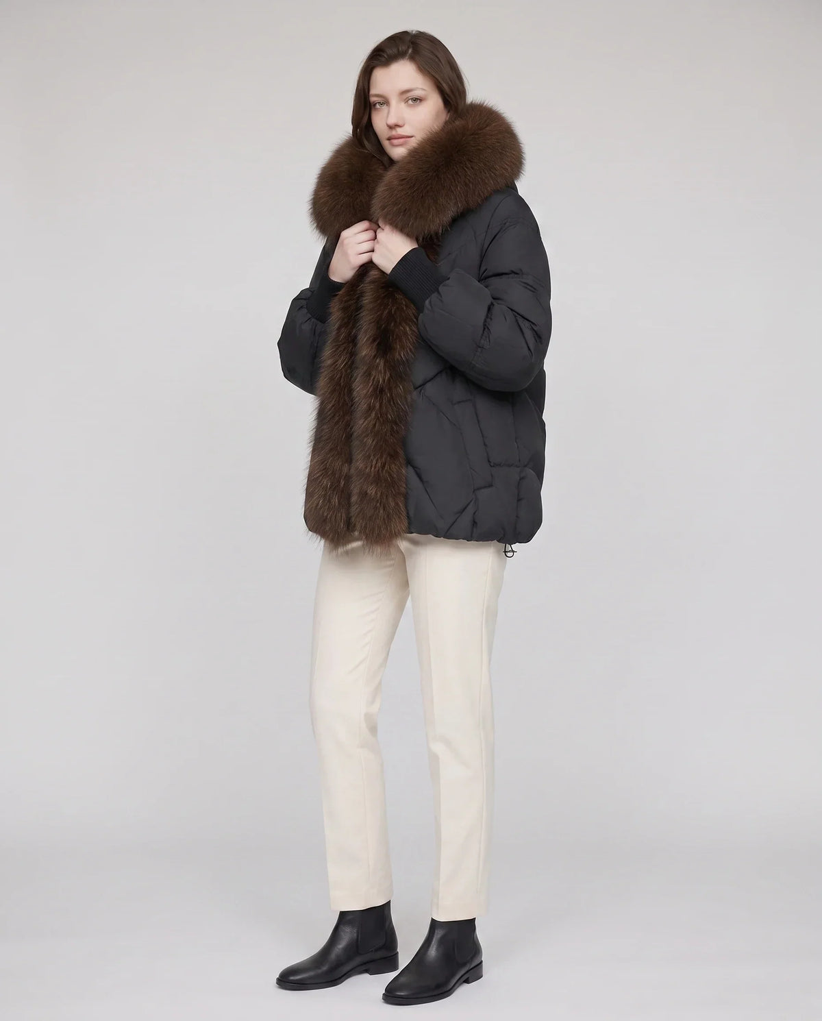 Oversized Puffer Jacket with Faux Fur Shawl Collar