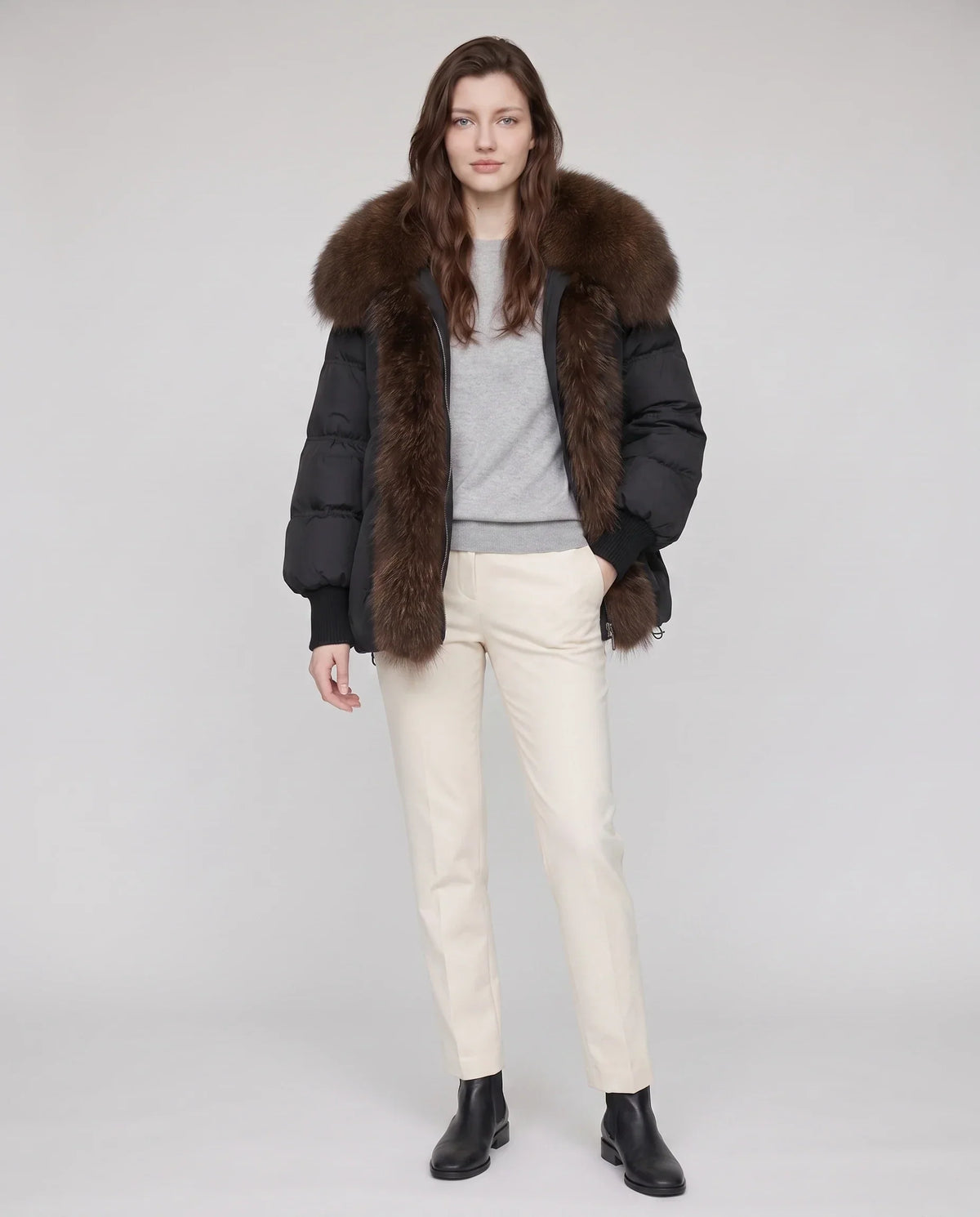 Oversized Puffer Jacket with Faux Fur Shawl Collar