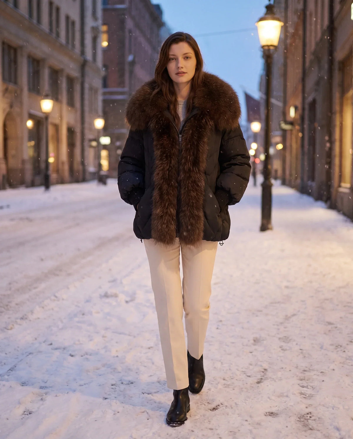 Oversized Puffer Jacket with Faux Fur Shawl Collar