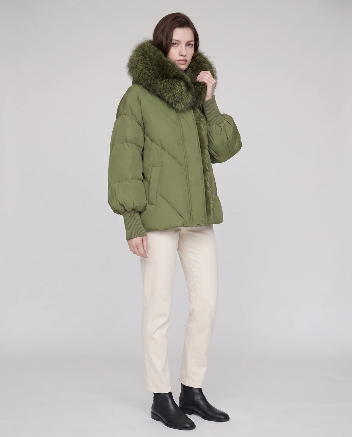 Oversized Puffer Jacket with Faux Fur Shawl Collar