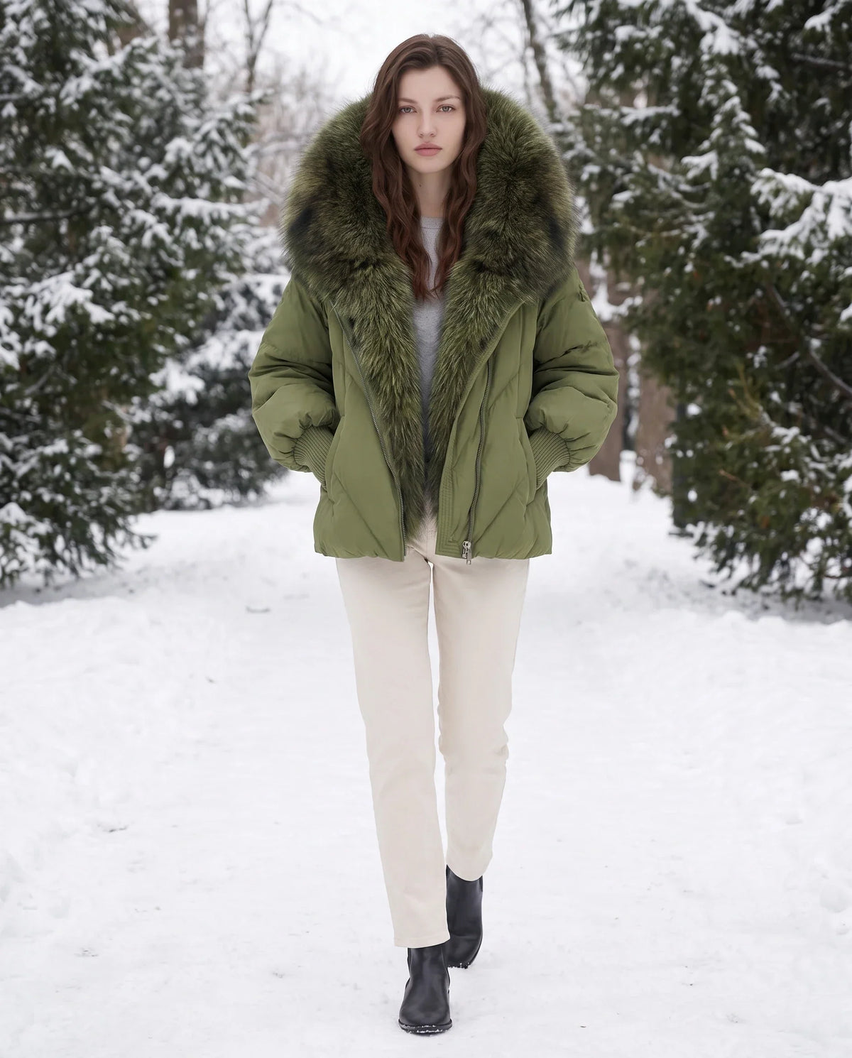 Oversized Puffer Jacket with Faux Fur Shawl Collar