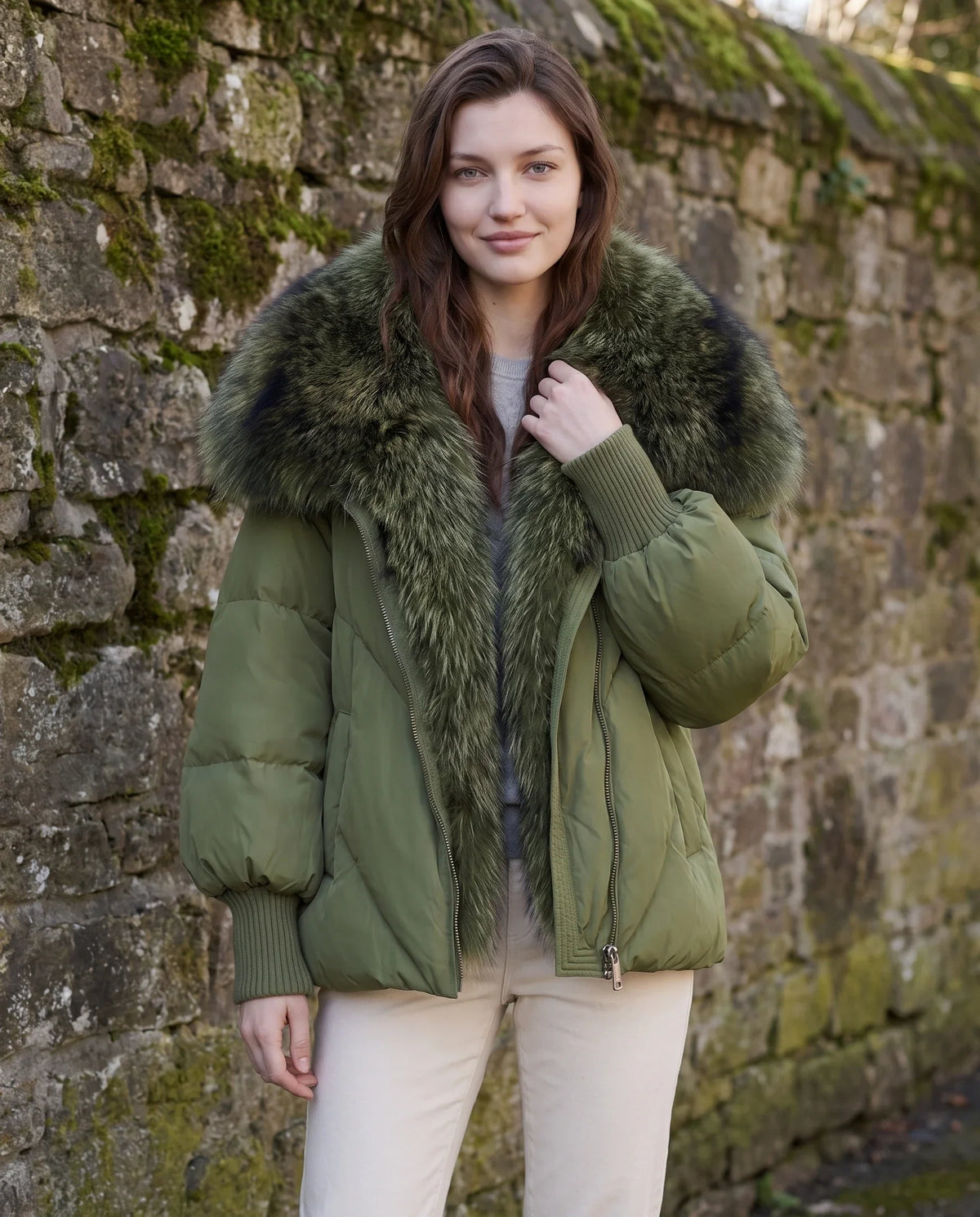 Oversized Puffer Jacket with Faux Fur Shawl Collar