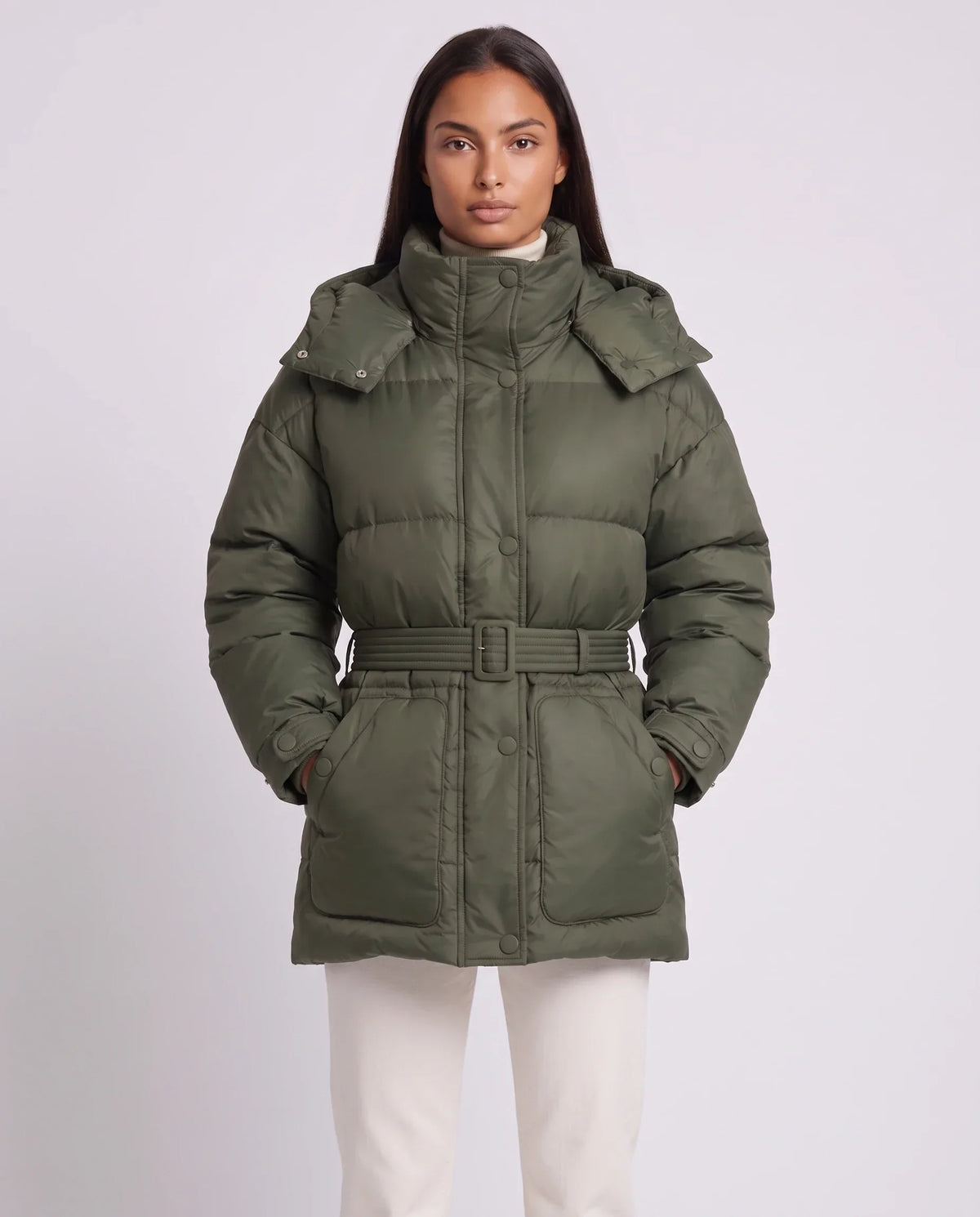Oversized Hooded Puffer Jacket with Belt