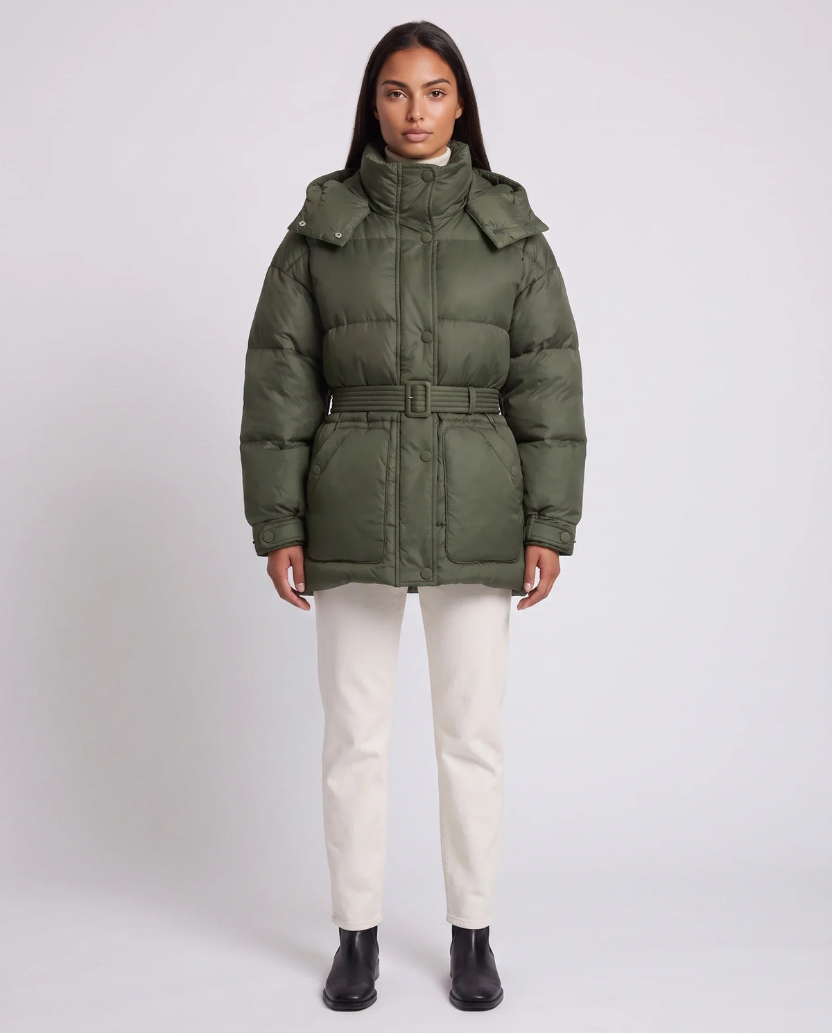 Oversized Hooded Puffer Jacket with Belt