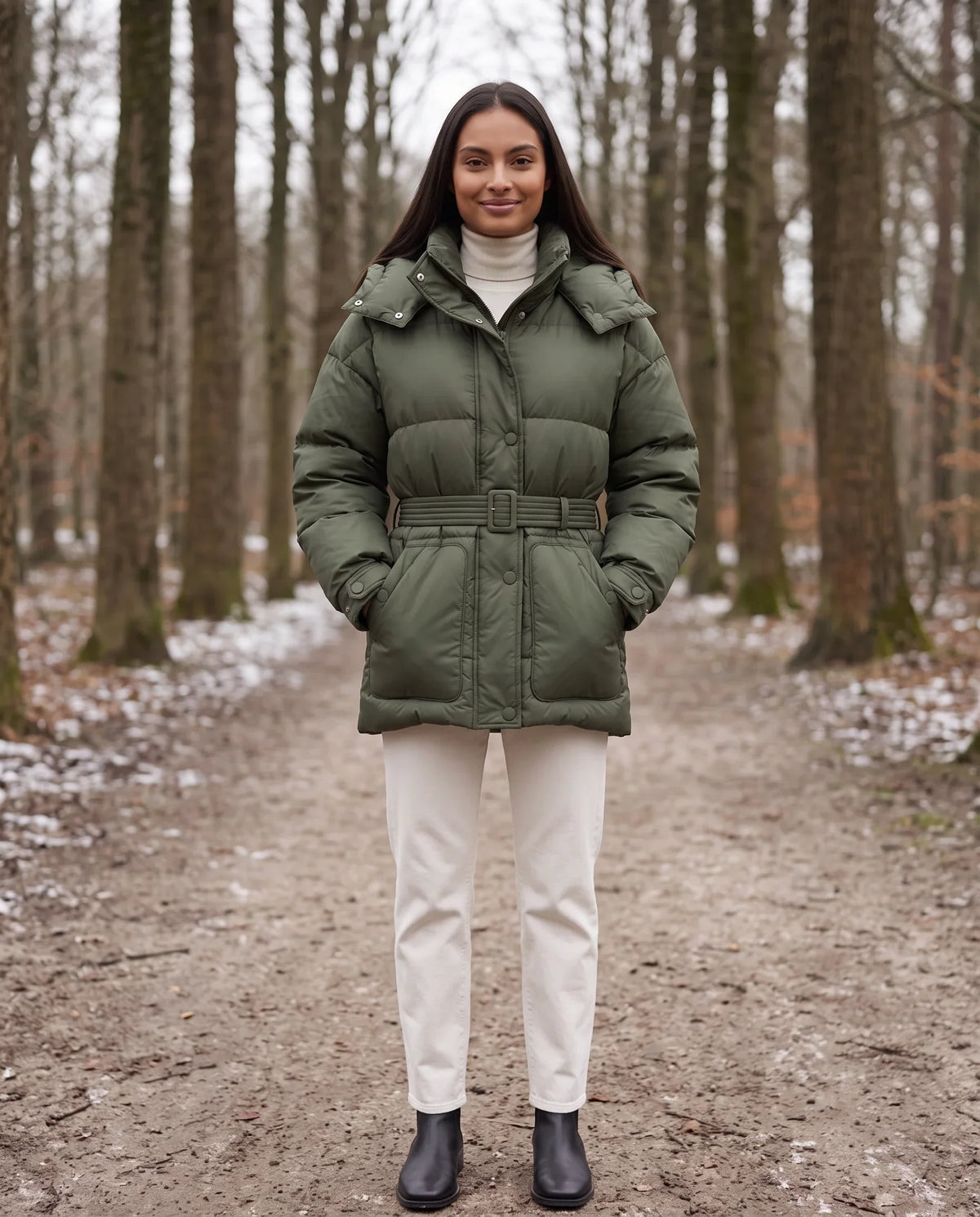 Oversized Hooded Puffer Jacket with Belt