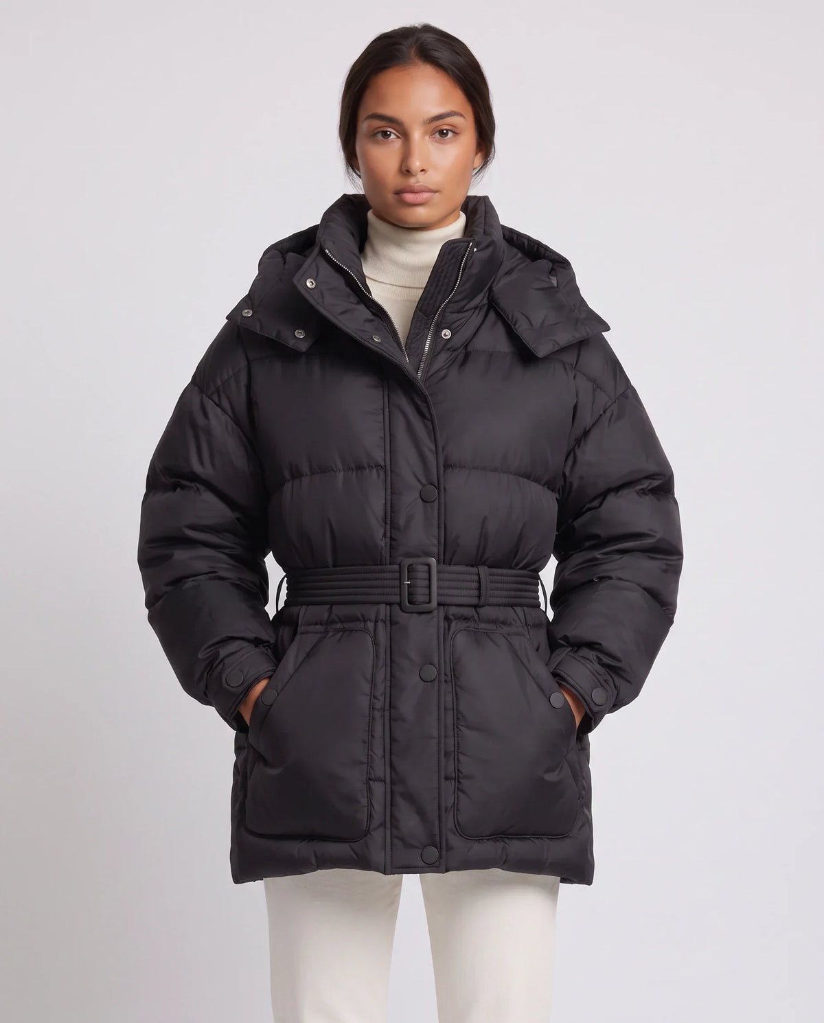 Oversized Hooded Puffer Jacket with Belt
