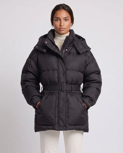 Oversized Hooded Puffer Jacket with Belt