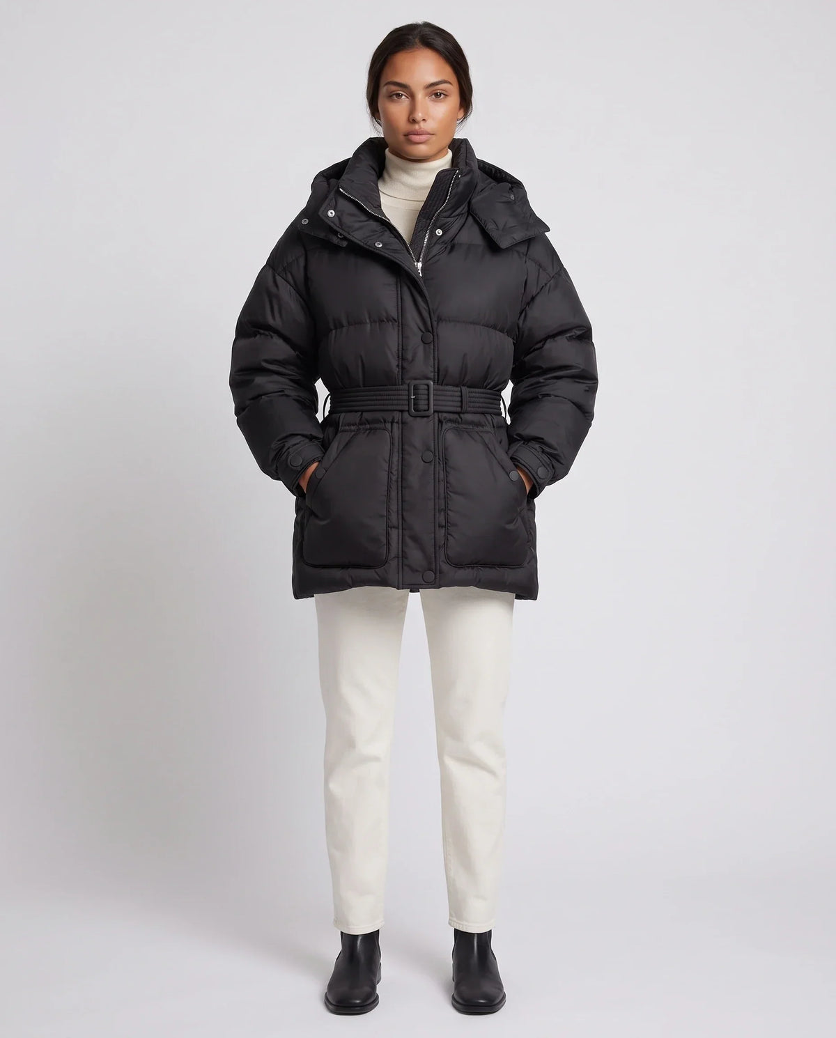 Oversized Hooded Puffer Jacket with Belt