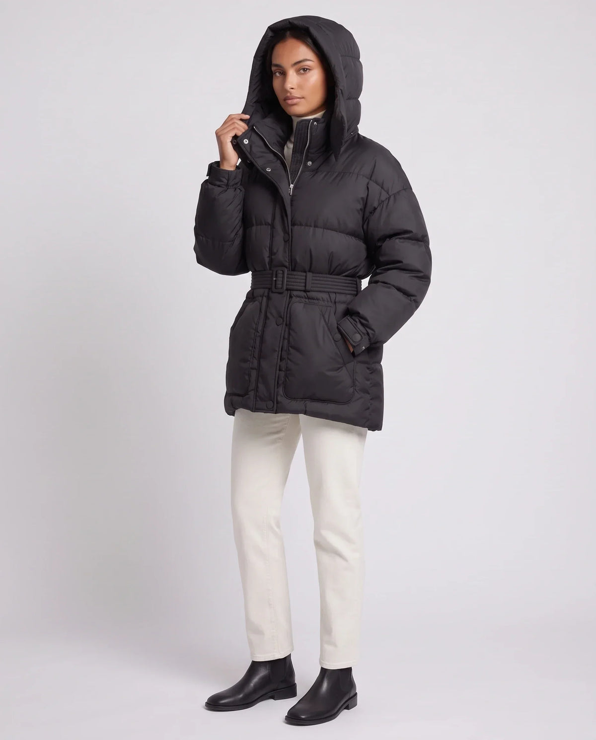 Oversized Hooded Puffer Jacket with Belt