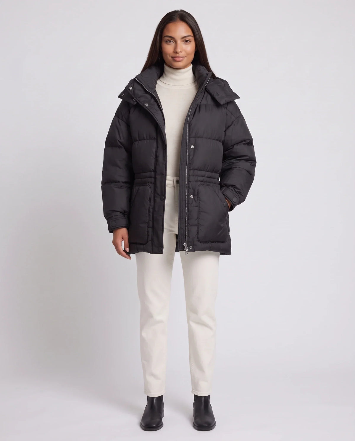 Oversized Hooded Puffer Jacket with Belt