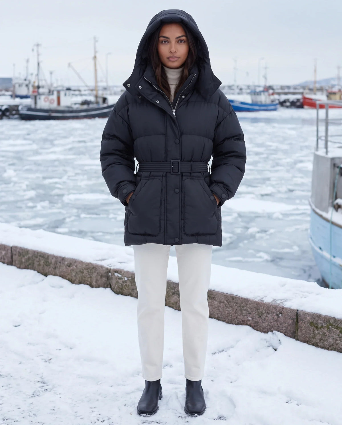 Oversized Hooded Puffer Jacket with Belt