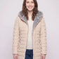 Mid-Length Fleece-Lined Puffer Jacket with Hood