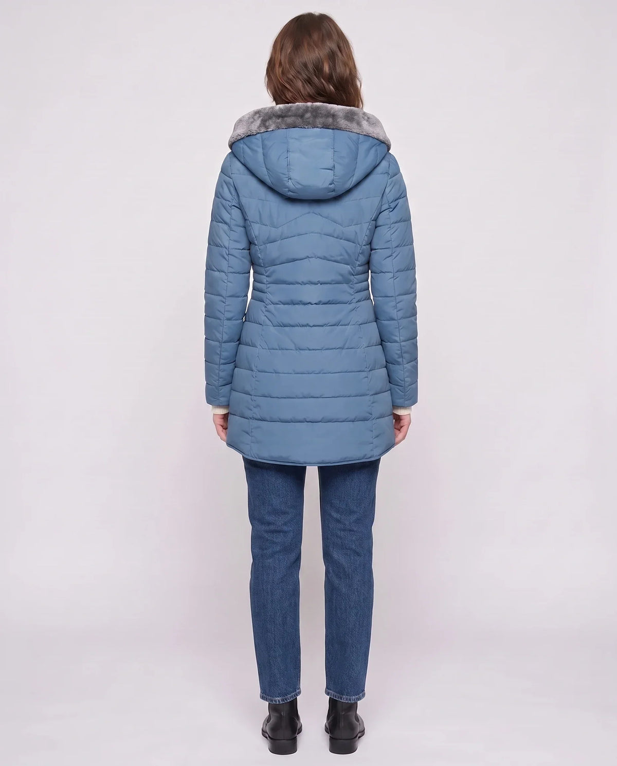 Mid-Length Fleece-Lined Puffer Jacket with Hood