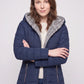 Mid-Length Fleece-Lined Puffer Jacket with Hood