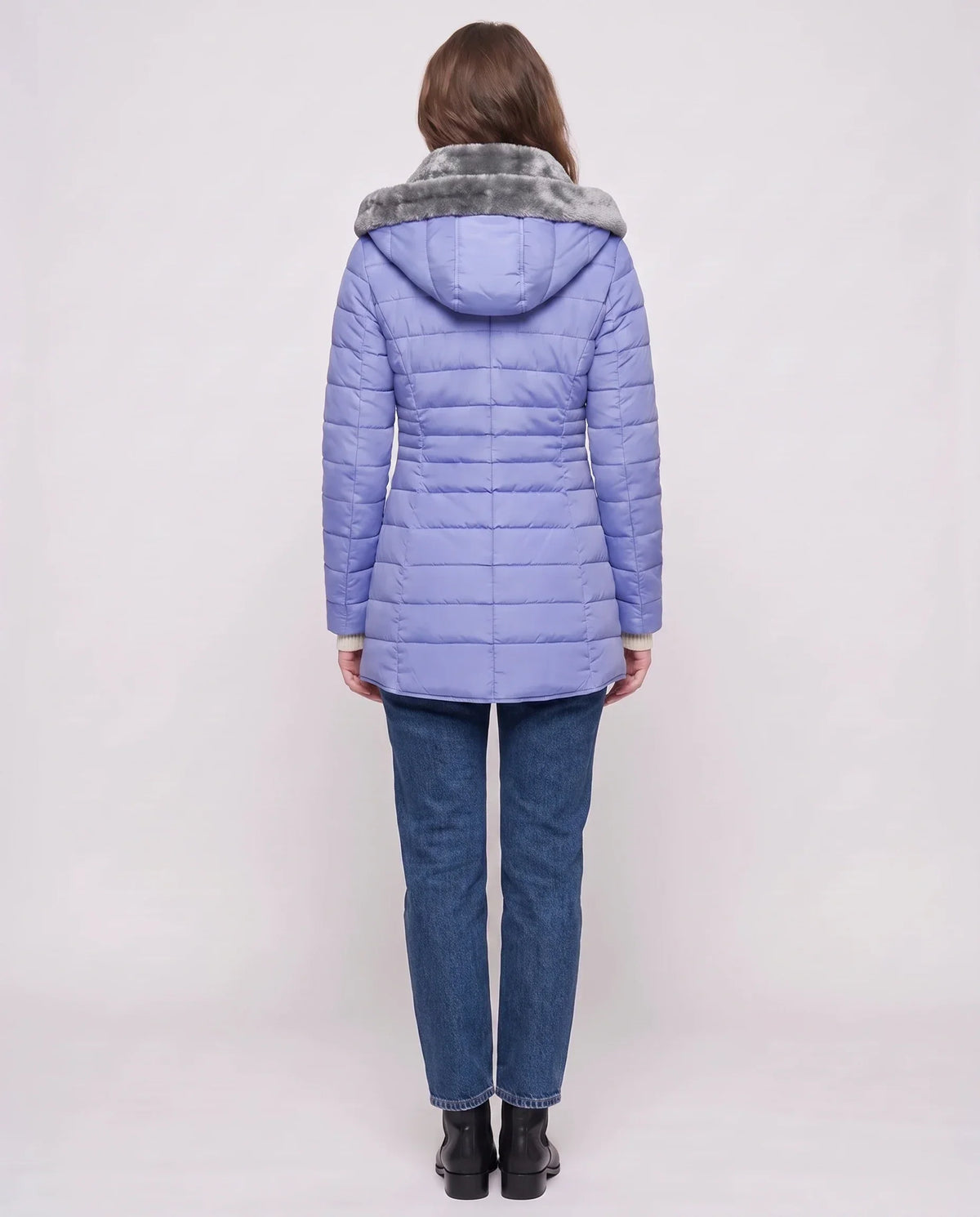 Mid-Length Fleece-Lined Puffer Jacket with Hood