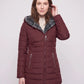 Mid-Length Fleece-Lined Puffer Jacket with Hood