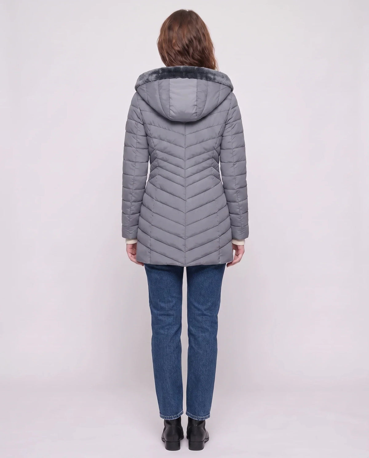 Mid-Length Fleece-Lined Puffer Jacket with Hood