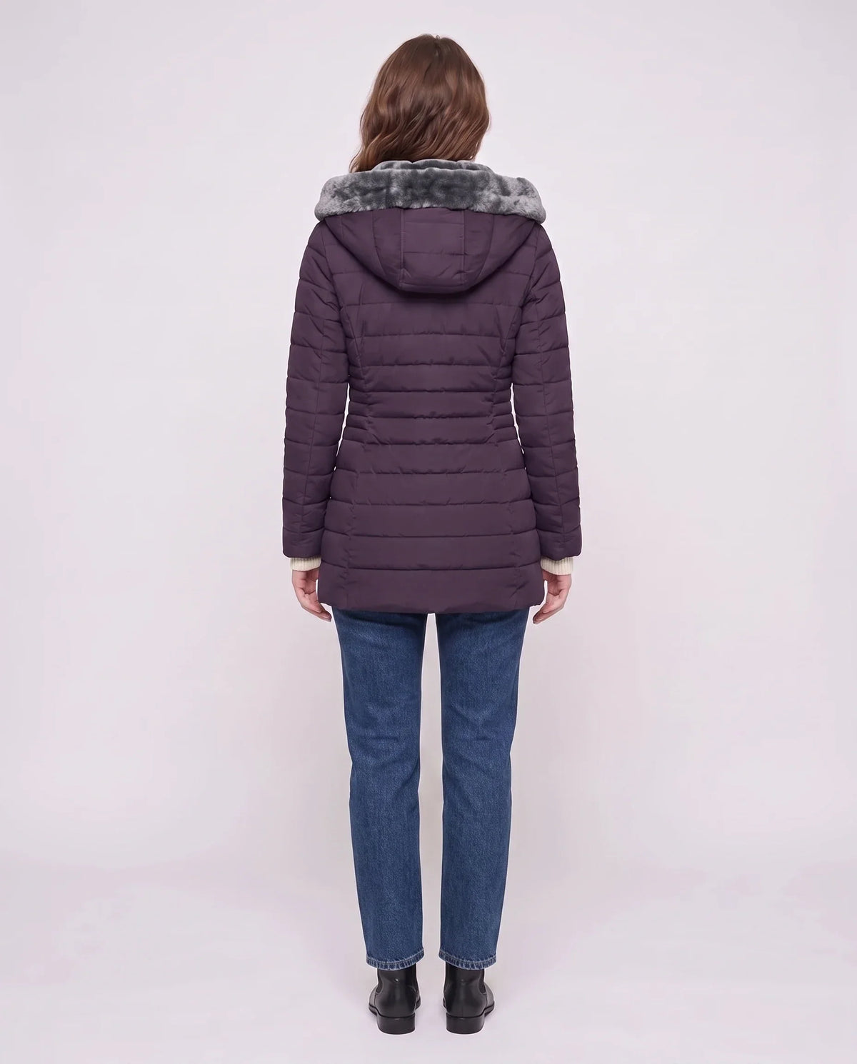 Mid-Length Fleece-Lined Puffer Jacket with Hood