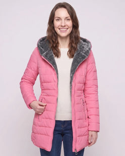 Mid-Length Fleece-Lined Puffer Jacket with Hood