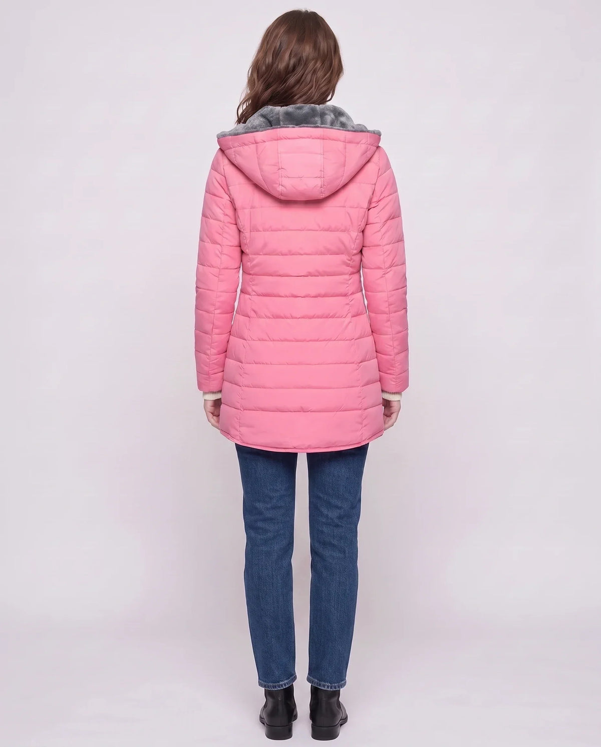 Mid-Length Fleece-Lined Puffer Jacket with Hood