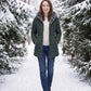 Mid-Length Fleece-Lined Puffer Jacket with Hood
