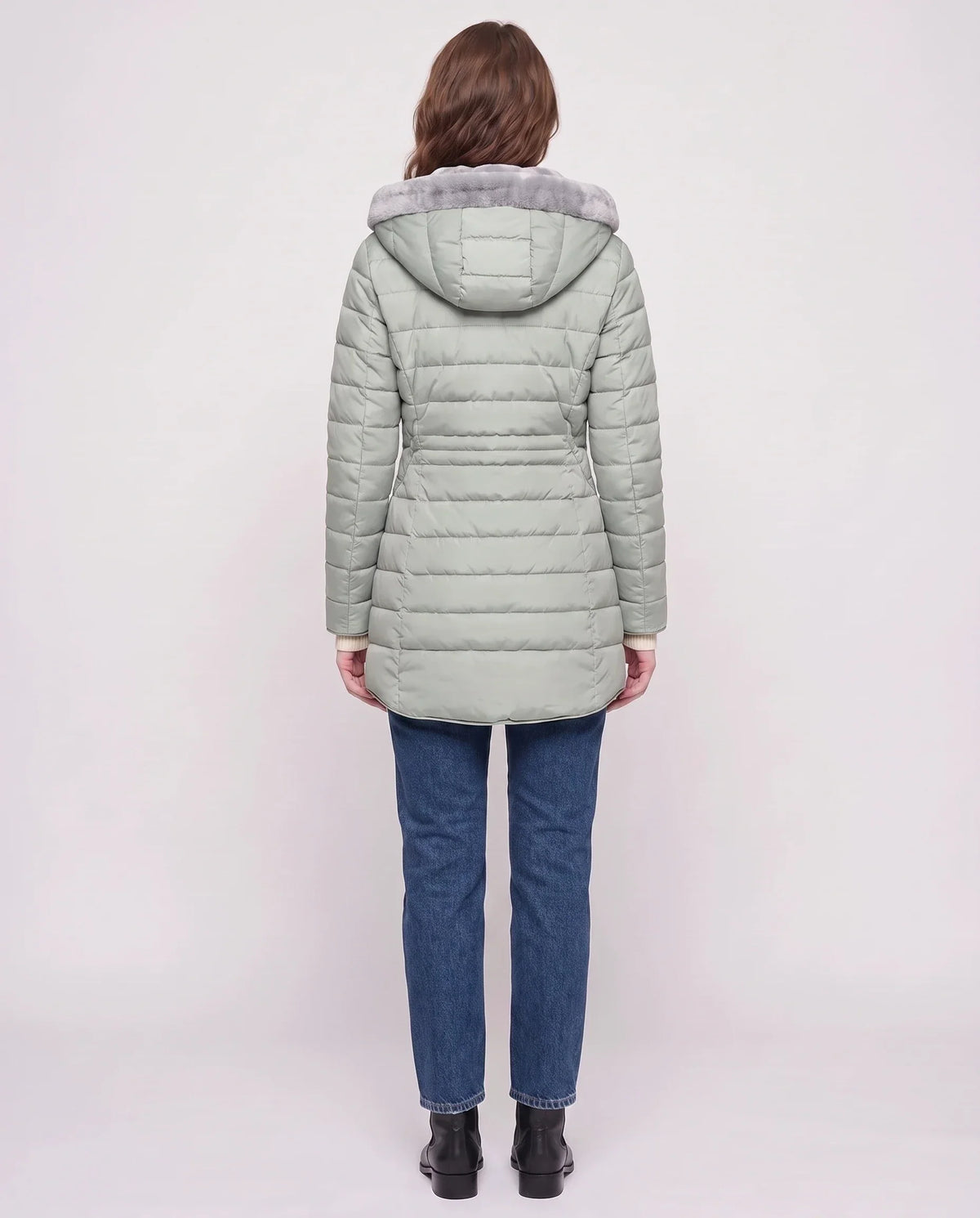 Mid-Length Fleece-Lined Puffer Jacket with Hood