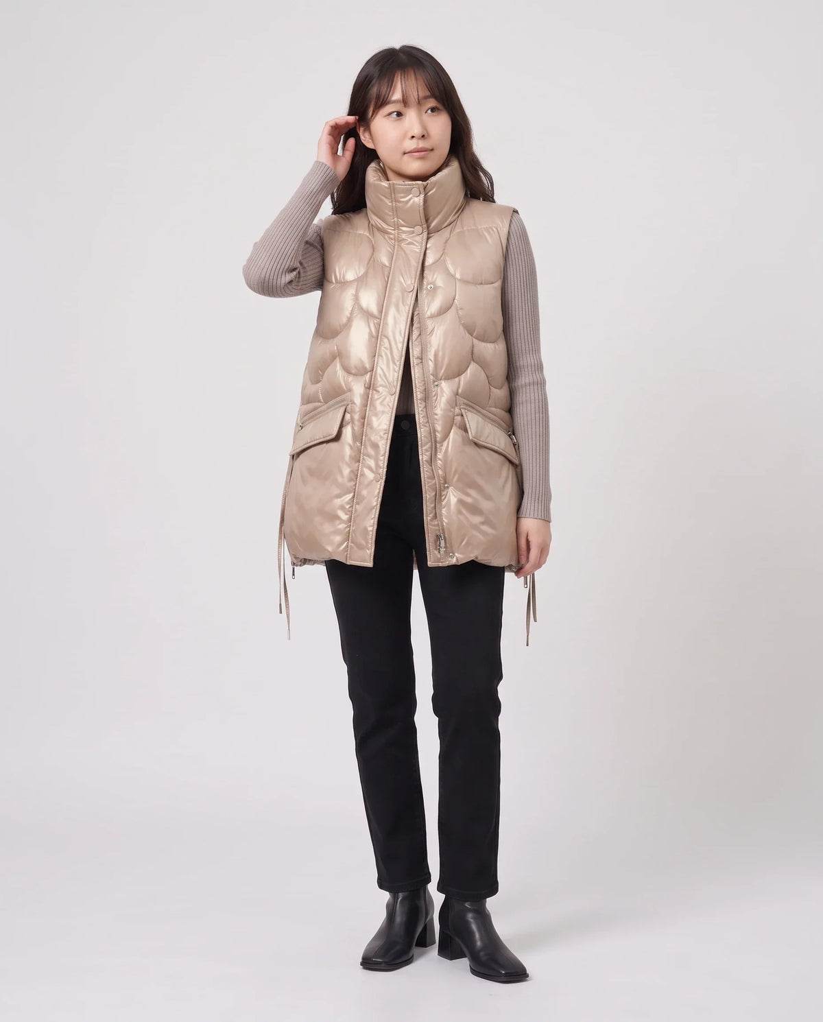 Shiny Puffer Gilet with Funnel Collar
