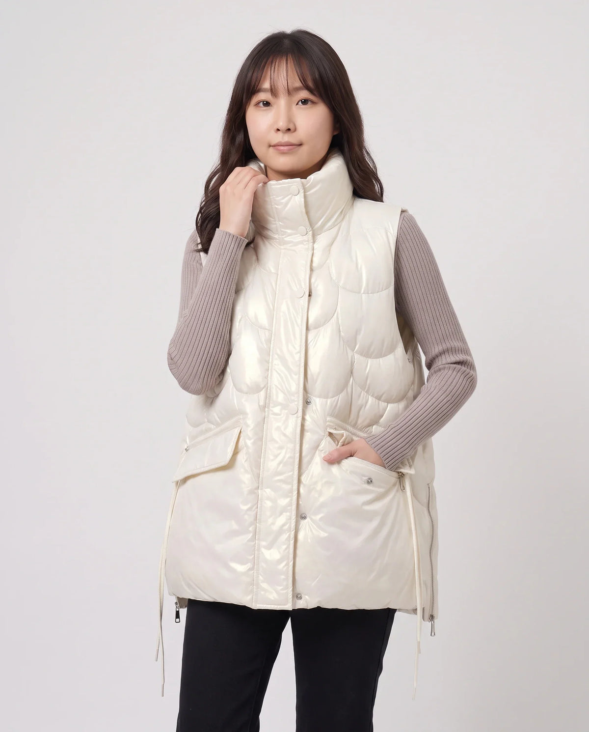 Shiny Puffer Gilet with Funnel Collar